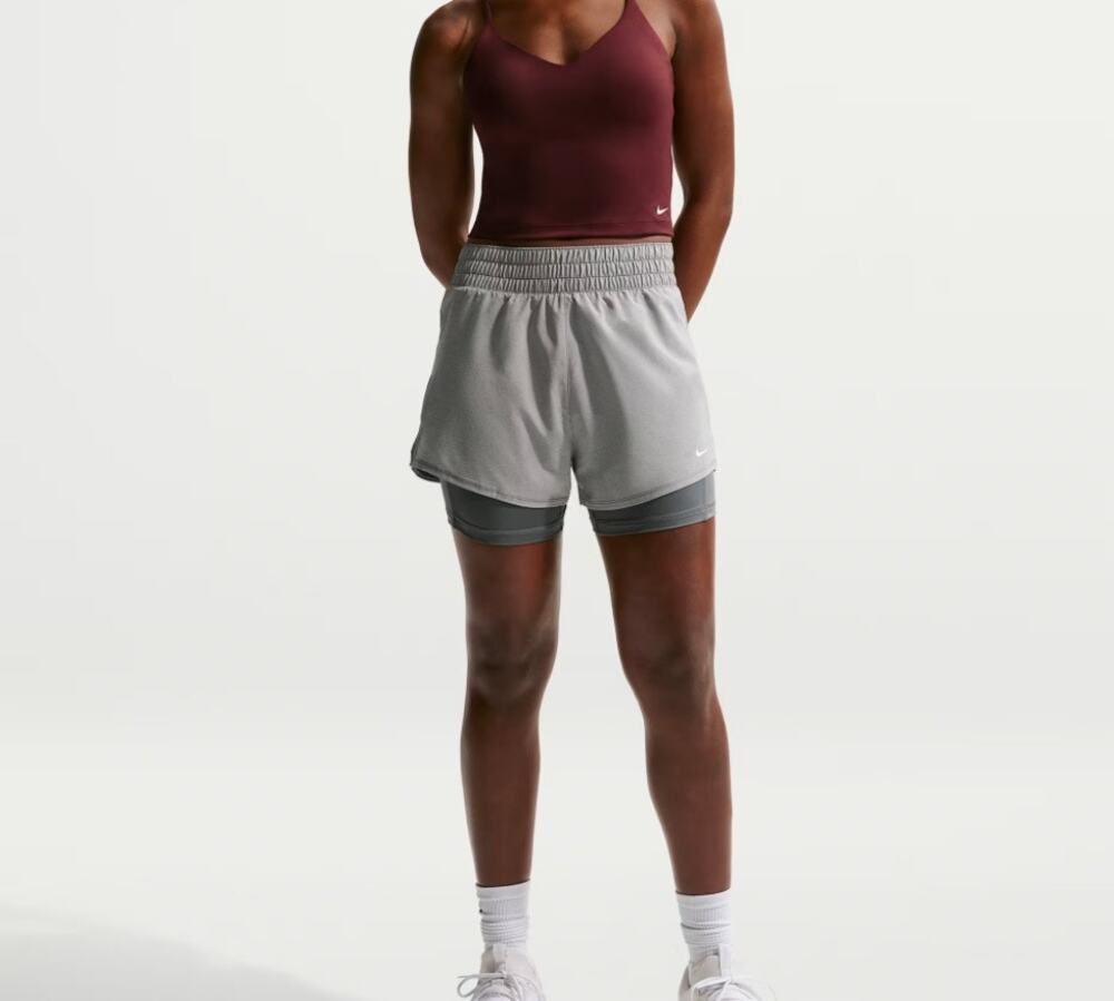 Nike One Women's Dri-FIT High Waisted 3" 2 in 1 Gray Shorts XS Athletic Workout